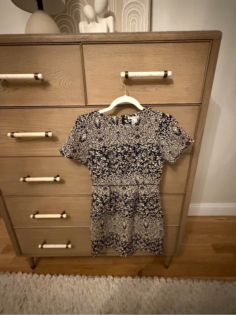 H&M Navy and Cream Floral Print Dress